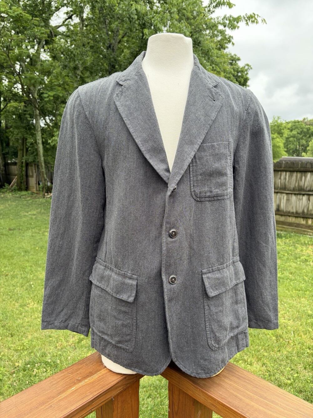 Buck Mason Blazer Mens Medium Gray Herringbone Sport Coat Jacket Unstructured
